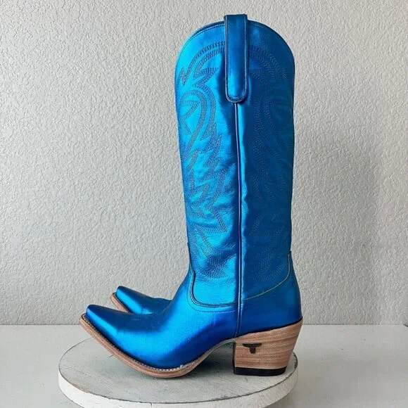 NEW Lane SMOKESHOW Womens Cowboy Boots 10 Blue Metallic Western Cowgirl Mid Calf